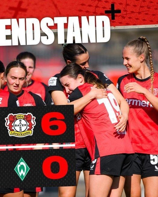 勒沃庫森女足6-0云達(dá)不來梅女足，沈夢露首發(fā)出場59分鐘